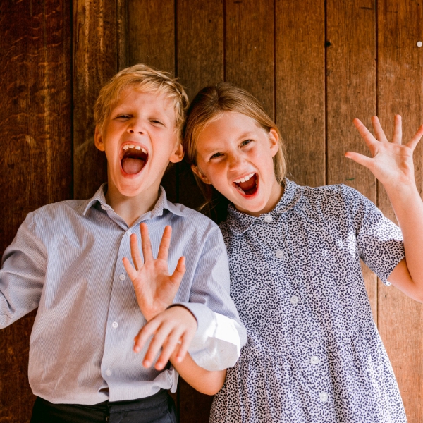 two happy, shouty kids